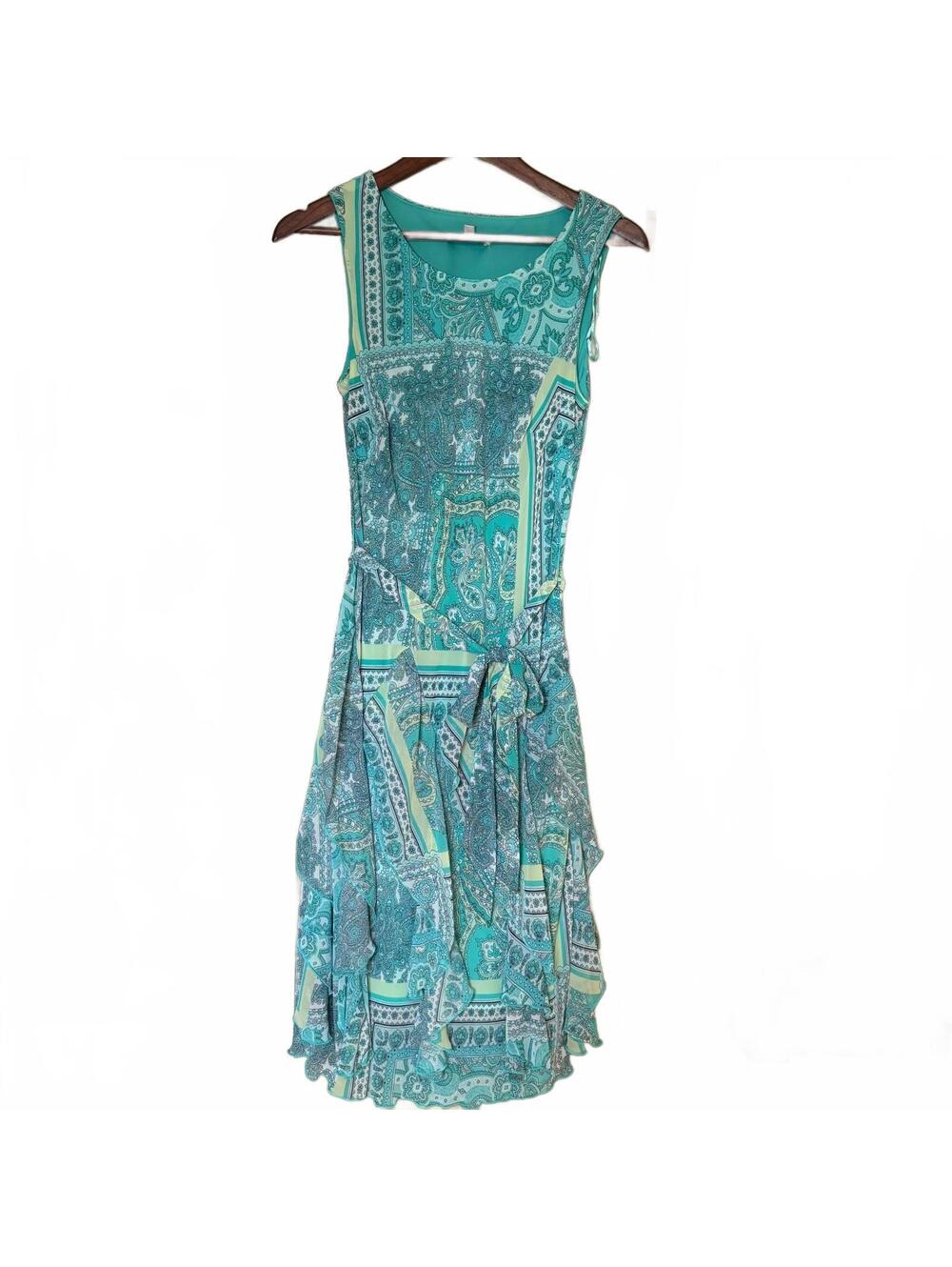 Robbie Bee Vintage Sleeveless Paisley Print Dress Size 6 Turquoise Green Easter